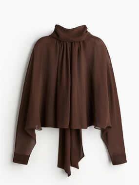 Chocolate Brown Tie-Neck Blouse